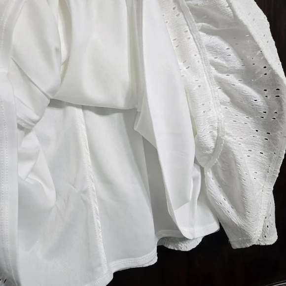 All White Mini Spaghetti Strap Dress Eyelets Ruffles Lined, XL - Picture 6 of 11